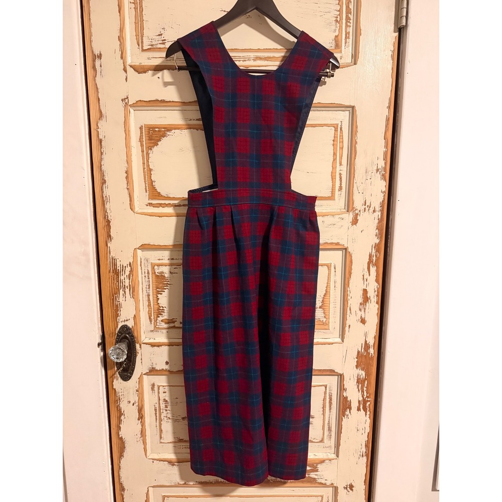 Vintage Pendleton Wool Plaid Pinafore Jumper Dress Red Blue Size 6 USA Made